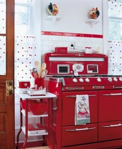 Interior design red and white kitchen