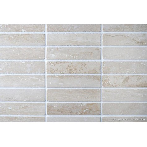 Ivory Vein-Cut Filled & Polished Travertine Mosaic Sample